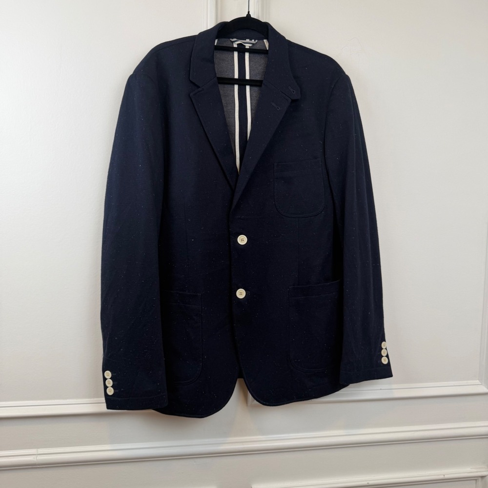 Frank & Oak Mens Laurier Fit Navy Blue Flecked Nep Jersey Knit Blazer 42